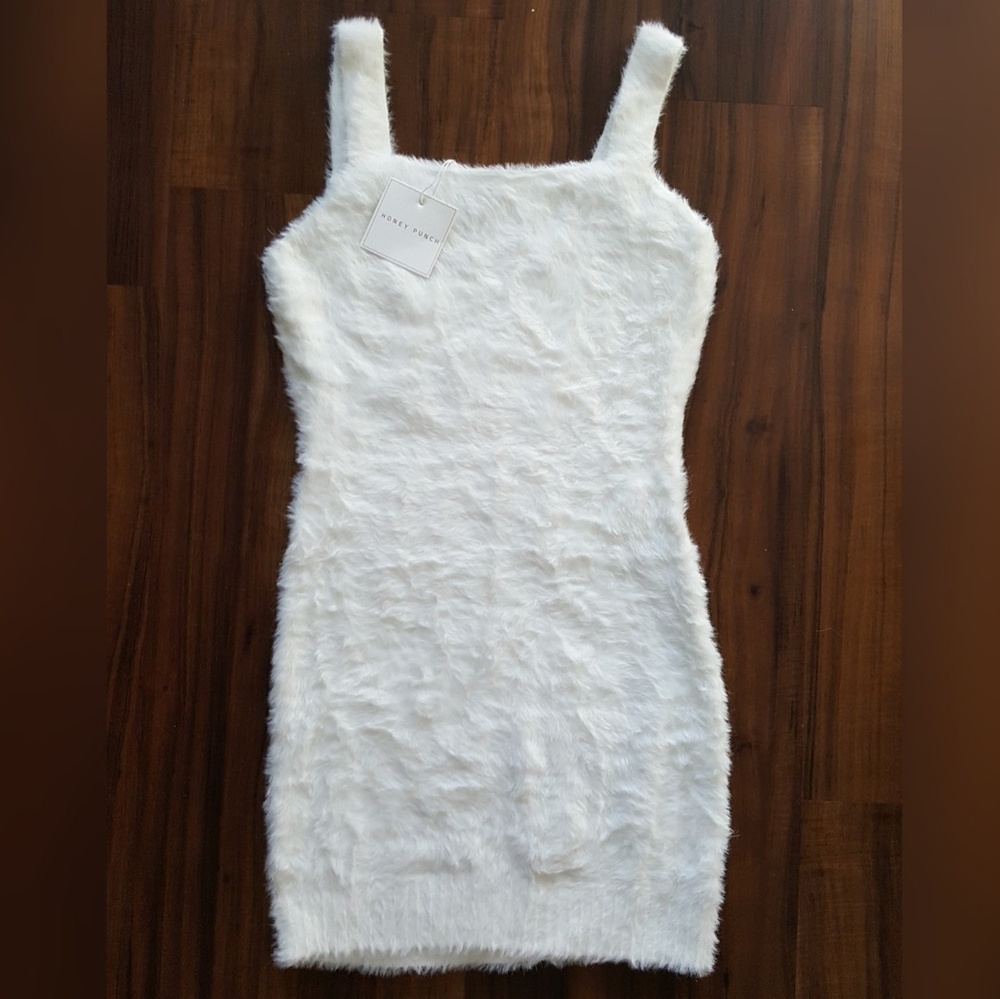 Fuzzy white tank dress